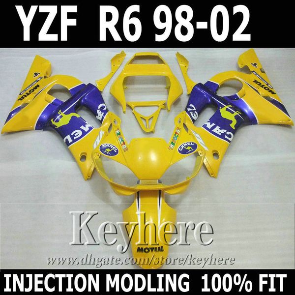 7 regalos Moldeo por inyección para kit de carenado YAMAHA R6 1998 1999 2000 2001 2002 CAMEL amarillo azul YZF R6 98-02 carenados BYT33