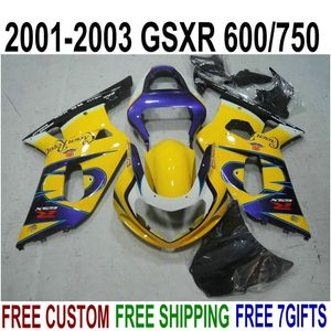 7 cadeaux parfaits pour le kit de carénage SUZUKI GSX-R600 GSX-R750 01 02 03 K1 GSXR600/750 2001-2003 ensemble de carénages Corona jaune bleu XA84