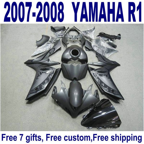 7 regalos carenados de plástico para YAMAHA YZF R1 2007 2008 kit de carenado de plástico YZF-R1 07 08 juego de moto negro mate YQ42