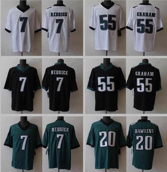 7 Haason Reddick Maillots de football cousus 1 Jalen Hurts Brian Dawkins Brandon Graham Hommes Femmes Jeunes S-3XL vert blanc maillot extérieur