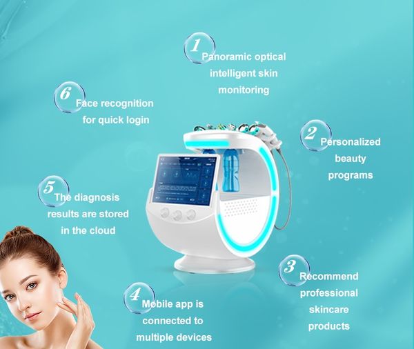 7 poignées Smart Ice Blue Ultrasons RF Aqua Rajeunissement de la peau Dermabrasion Hydrafacials Salon de beauté Spa Machine avec examen de la peau