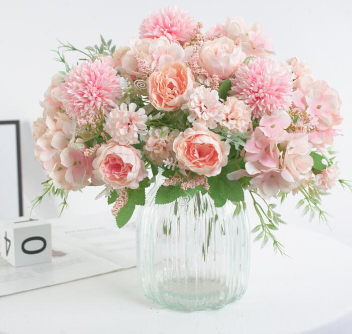 Simulation Hydrangea Peony dahlia flower bouquet with 7 Heads - Perfect for Weddings, Photography Props, and Home Decor