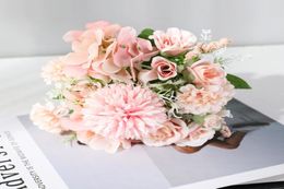 7 têtes d'hortensia fleurs bouquet artificiel soie floraison fausse pivoine mariée main fleur roses centres de table de mariage décor5499707
