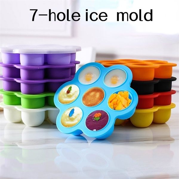 7 agujeros Ice Cream Pops Mold Bandeja de silicona Lolly Caja de suplemento de alimentos Accesorios para batidos de frutas 220531
