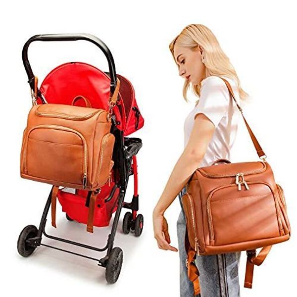 Sac à couches 7 en 1 pour bébé, en cuir PU solide, sac de maternité pour maman, sac à dos de voyage de grande capacité, sacs de poussette avec matelas à langer