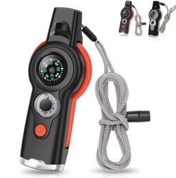 7 en 1 survie d'urgence Whistle Compass Thermomètre Arbitre Cheerleading Goods de sport Camping Randonnée Outdoor Outils