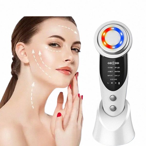 7 en 1 Dispositivo de estiramiento facial EMS RF Microcurrent Skin Rejuvenati Masajeador facial Terapia de luz Anti envejecimiento Arrugas Herramienta de belleza H7gF #