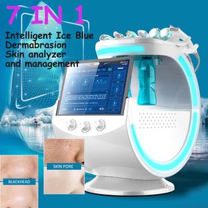 7 IN 1 Hydra dermabrasie Gezichtshuid Monitoring-analysator en managementsysteem ijsblauw mee-eters verwijderen echografiemachine