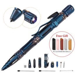 7-in-1 Outdoor EDC Multifunctionele zelfverdediging tactische pen met nood-led-lichtfluit Glasbreker Outdoor Survival 240106