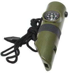 7 in 1 Outdoor LED Fluitjes Zaklamp Multifunctionele Survival Kit voor Camping Wandelen Survival Tool met Thermomet Cascotor Mirror