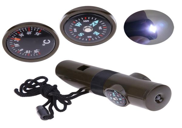 7 en 1 kit de survie militaire multifonctionnel extérieur thermomètre à boussole à longe avec lumière LED NY1002387367