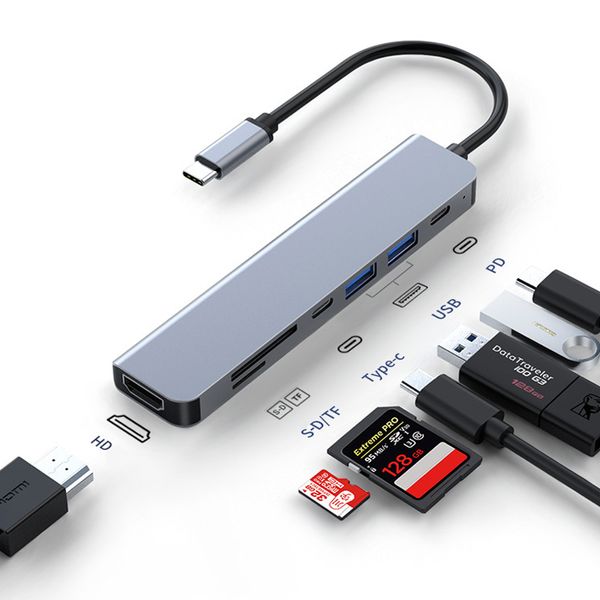 7 en 1 4K HD 60HZ Triple Usbc 2,0 3,0 Usb3.0 tarjeta TF tipo C Usb-C portátil tipo C estación de acoplamiento Usb Hub para MAC