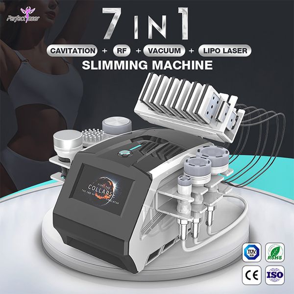 7 en 1 RF Vide Cavitation Corps Visage Lipo Laser Slim Machine Soulagement de la douleur Éliminer l'excès de cellules graisseuses Approuvé CE 2 ans de garantie