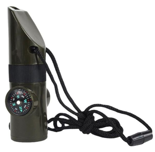 Sifflet de survie 7 en 1 outil de survie en plein air multifonction led lampe de poche torche boussole thermomètre loupe équipement de camping en plein air