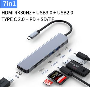 7 in 1 Type C USB-hub Zeven in één 4k 30 Hz splitter ondersteunt alle Type C-kanaalcomputers naar USB Compatibel met HDMI