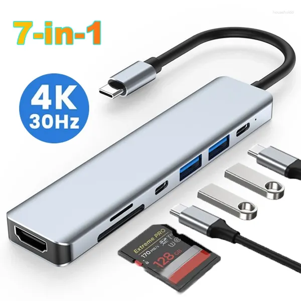 Station d'accueil USB C 7 en 1, adaptateur compatible HDMI 4K, TYPE HUB 3.0 vers HDMI PD, séparateur 87W pour ordinateur portable Macbook Pro