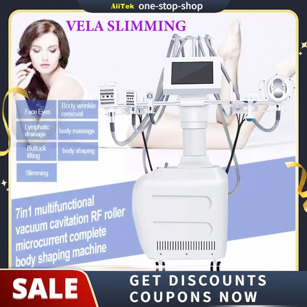 7 en 1 Vela V10 Máquina de cavitación Eliminación de grasa Forma del cuerpo RF Estiramiento de la piel Rodillo de vacío Luz Lipo Láser Eliminación de arrugas Equipo de belleza 7 manijas