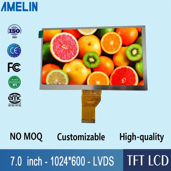 Pantalla de módulo TFT LCD de 7 pulgadas 1024*600 con interfaz LVDS y pantalla de ángulo de visión IPS