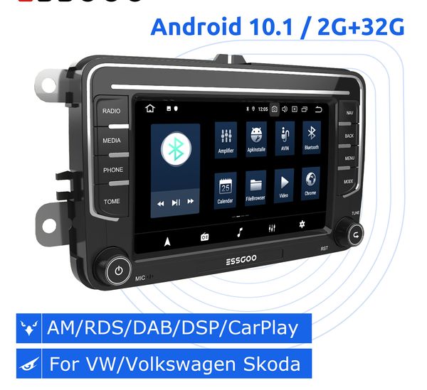 Autoradio 7 pouces Android 2 Din CarPlay AM RDS DSP lecteur multimédia stéréo pour Volkswagen Passat B6 Golf Polo Skoda Seat