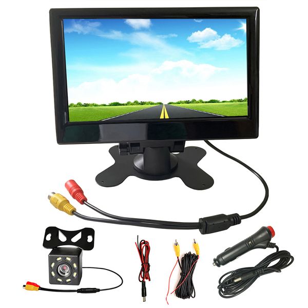 Monitor de vídeo para coche de 7 pulgadas, monitores de visión trasera de marcha atrás para estacionamiento seguro, soporte para cámara, accesorios universales para automóvil