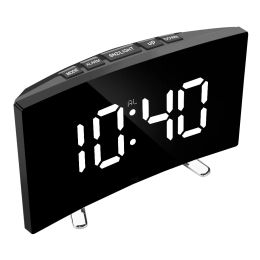Réveil numérique de 7 pouces LED écran incurvé horloge miroir dimmable