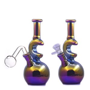 Bong de bécher en verre de 7 pouces avec des narguilés femelles de 14 mm tige inférieure Perc épais arc-en-ciel Dab Rig eau Bongs recycleur cendrier avec pot d'huile mâle prix le moins cher