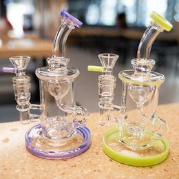 Bongs de vidrio de 7 pulgadas Heady Hookahs Cabezal de ducha Perc 18 mm Junta hembra Tubería de agua Ricycler Aceite Dab Rigs Cuello doblado Klein Torus con tazón