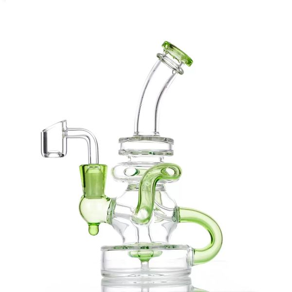 7 pulgadas de altura Hookah Glass Water Bong Pipe Recycler Design 14.4mm Junta femenina Dab Blue Green Color Rigs Accesorios para fumar