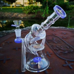 7 inch waterpijpgroen Purple Glass Bongs Sidecar Recycler Water Pijpen Douchekop Percolaterolie Dab Rigs 14 mm vrouwelijke gewricht met kom XL-1972