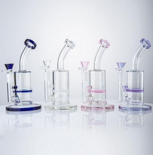 7 pouces Narguilés Mini Petit 5mm D'huile Dab Rigs Nid D'abeille Perc Rose Bleu Verre Clair Bongs 14mm Tuyaux D'eau Joints Avec Bol Enivrant5235306