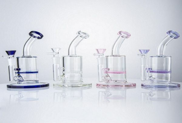 7 pouces Narguilés Mini Petit 5mm D'huile Dab Rigs Nid D'abeille Perc Rose Bleu Verre Clair Bongs 14mm Tuyaux D'eau Joints Avec Bol Enivrant1715067