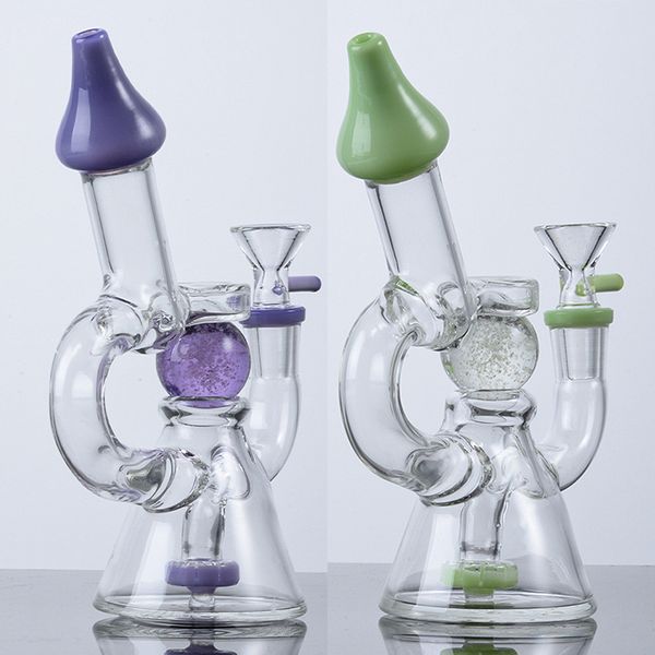 Cachimbas de 7 pulgadas Percolador de rosquillas ranuradas Bongs de vidrio Cabezal de ducha de 4 mm de espesor Percolador Aceite Dab Rigs Brillan en la oscuridad Tubos de agua de bola Junta hembra de 14,5 mm con tazón XL-341