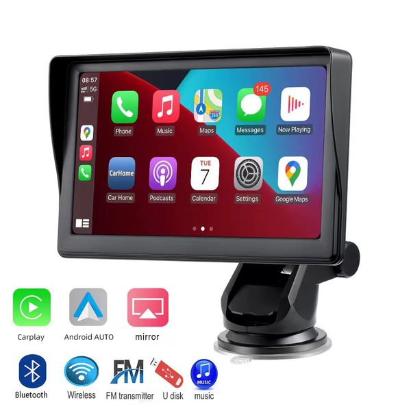 7 pouces IPS écran tactile autoradio lecteur vidéo sans fil CarPlay Android moniteur automatique avec Google et Siri Assistant BT main libre tableau de bord monté sur pare-brise