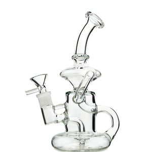 7 inch Klein Tornado Recycler Glass Bongs 14 mm Vrouwelijke gewricht Harkeahs 5 mm Dikte Olie Dab Rigs voor dikke oliewaterleidingen met kom HR024