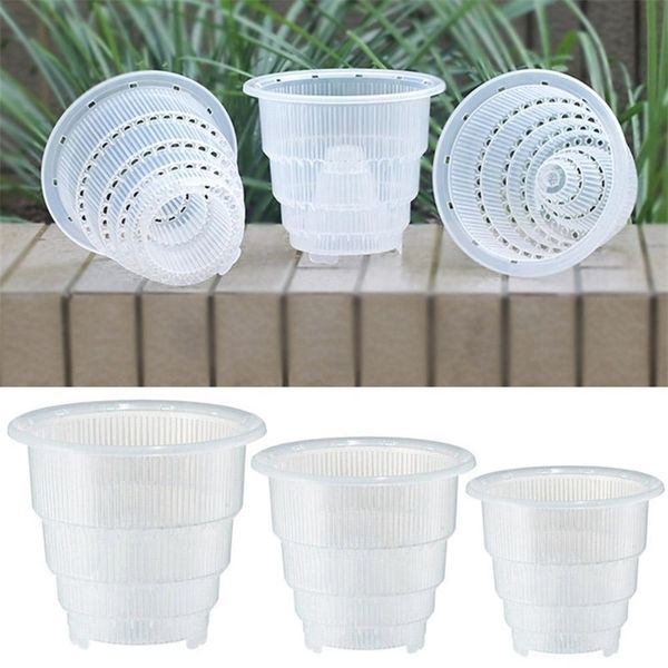 Maceta de malla de 7 pulgadas PP Clear Orchid Flower Container Planter Durable carnoso con agujeros Decoración de jardinería Y200709