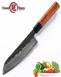 Couteau Santoku de 7 pouces couteaux de cuisine faits à la main japonais 3 couches AUS10 en acier à haute teneur en carbone Chef039s outils de cuisine boîte-cadeau Grandsha7344985