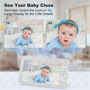 7 pouces Video Baby Monitor Pan Tilt 4x Zoom Camera 2.4G Mother Kids Superilance Cameras avec écran d'affichage de température Split