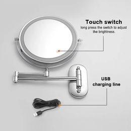 7 inch muur gemonteerde make -upspiegel 3x/5x/7x/10x vergrotende dubbele zijkant USB laadbadkamer 3 kleurenlicht slimme cosmetische spiegels