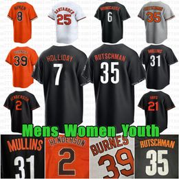 7 Jackson Holliday Custom Adley Rutschman Baseball Jerseys Cedric Mullins Ryan Mountcastle Gunnar Henderson Cal Ripken Austin Hays Corbin Burnes Colton Cowser