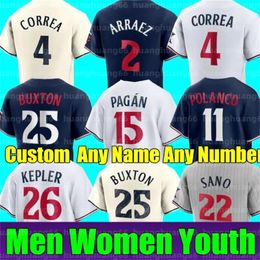 Aangepaste Royce Lewis Jersey Byron Buxton Luis Arraez Jose Miranda Carlos Correa Max Kepler Gary Sanchez Gio Urshela Nick Gordon Jorge Polanco Miguel Sano Honkbal