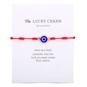 Bracelet bleu mauvais œil à 7 nœuds, carte en papier, réglable, porte-bonheur, chaîne rouge, bijoux de Couple, Bracelet d'amitié, 1 pièce/ensemble