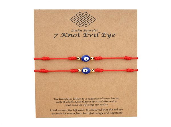 7 noeuds bleu mauvais œil Bracelet papier carte Bracelet réglable chanceux rouge chaîne Bracelets Couple bijoux amitié Bracelet 2PscS5460827