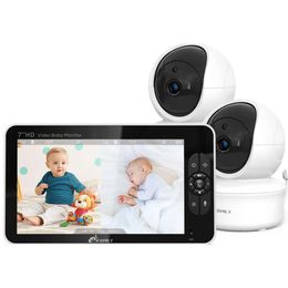 7 grands moniteurs pour bébé fendu avec 2 caméras HD - vidéo HD 1080p, pas de preuve de piratage WiFi, télécommande, mode Vox, vision nocturne automatique, berceuses, bruit blanc