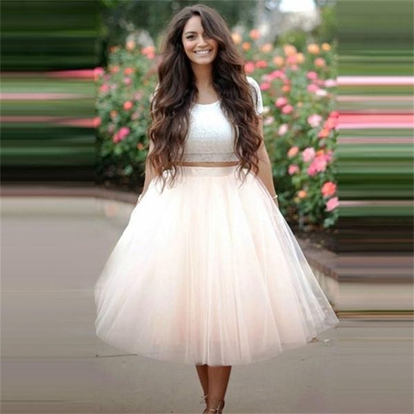 7 Couches 65cm Genou Longueur Tutu Tulle Jupe Femmes Taille Haute Élastique Jupes Plissées De Mariage Demoiselle D'honneur Robe De Bal Jupe 220701