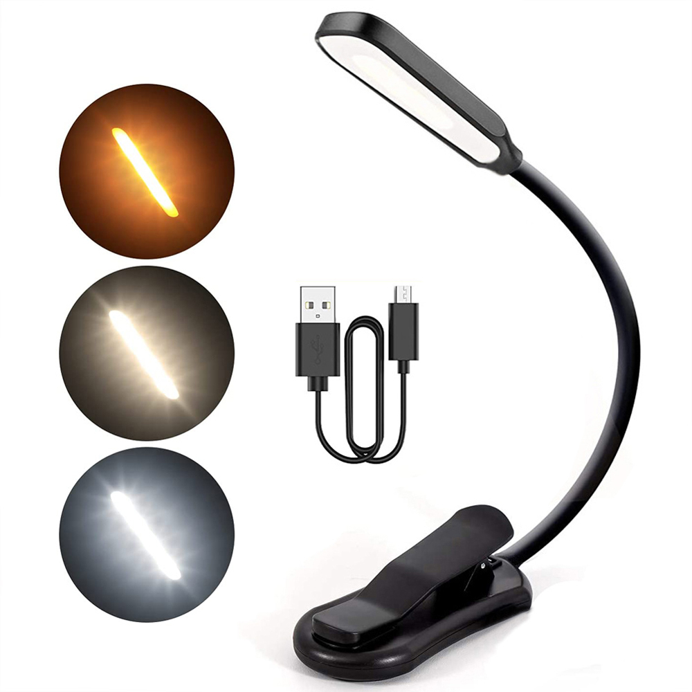 7 LED Book Light USB Rechargeable Reading Light Warm Cool White Daylight Portable Flexible Easy Clip Night Reading Lamp