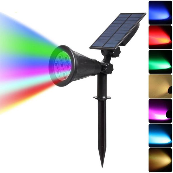 7 LED-Solarstrahler, RGB, wechselnde Landschaft, Bodenwandleuchte, Pfahl, Gartensicherheit