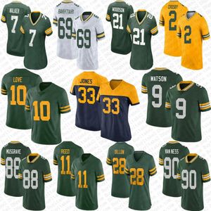 10 Love Aaron Jones Football Jersey Jaire Alexander Watson Mason Crosby AJ Dillon Quay Walker Lukas Van Ness Jayden Reed Luke Musgrave Reggie White Romeo Doubs