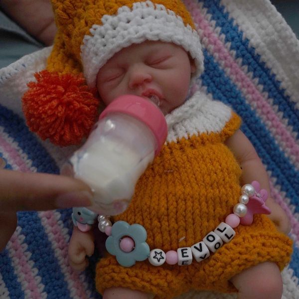 7 Micro Preemie Full Body Silicone Baby Sleeping Doll Sarahand TheoLifelike Mini Reborn Doll Surprice Enfants Anti-Stress 240306