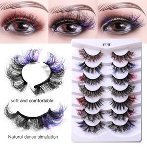 7 Paires Moelleux Couleur Cils Faux 3D Vison Cils Maquillage Épais Long Coloré Faux Cils Brillant Doux Lumière 8d Eye Lash Extension