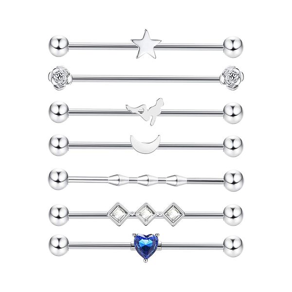 7 pièces 14G pour femmes hommes acier inoxydable industriel Barbell boucle d'oreille Cartilage boucles d'oreilles corps Piercing bijoux